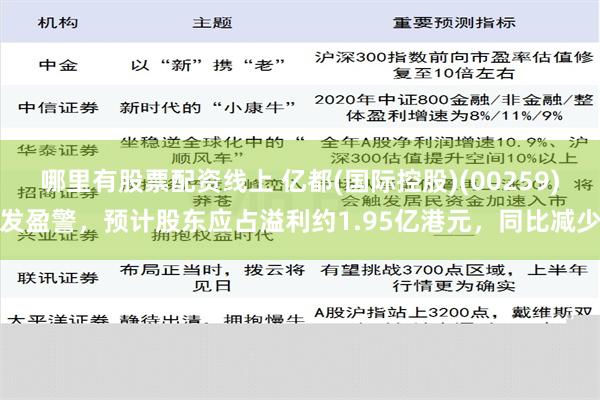 哪里有股票配资线上 亿都(国际控股)(00259)发盈警，预计股东应占溢利约1.95亿港元，同比减少